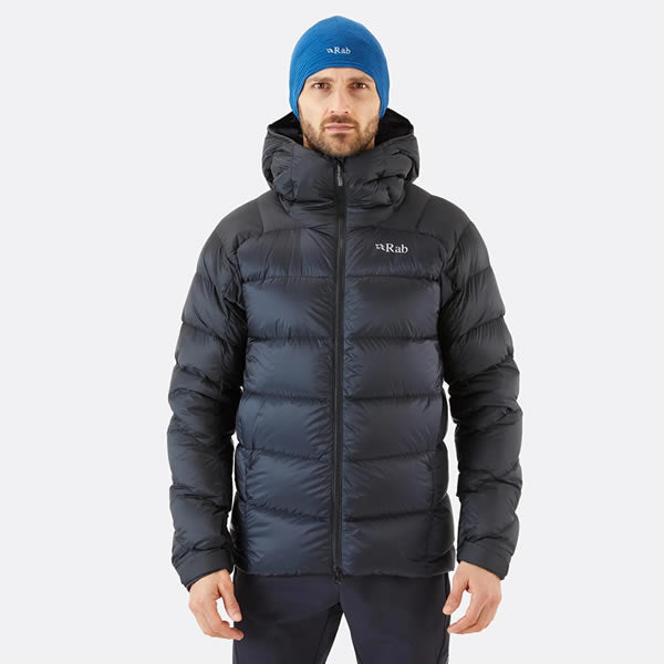 Rab Neutrino Pro Alpine Summit Down Jacket  800 Fill Power Black in use front view