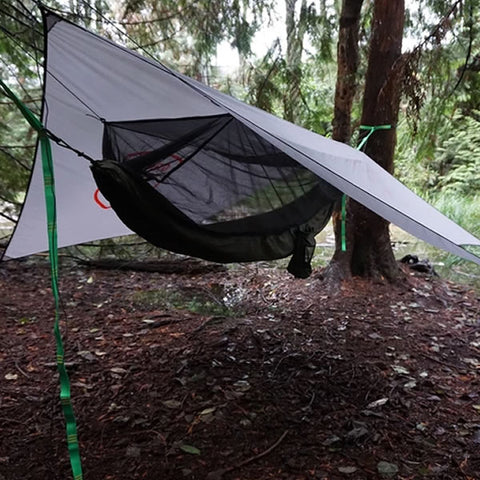 Grand Trunk Skeeter Beeter Xt Hammock in use with rain fly