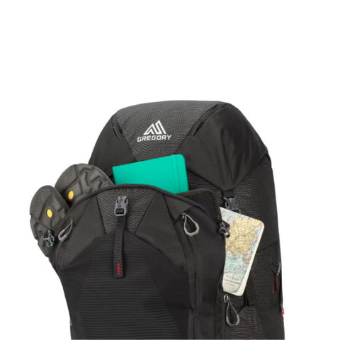 Gregory Baltoro Pro 95 Litre Hiking Backpack Volcanic Black front zip opening