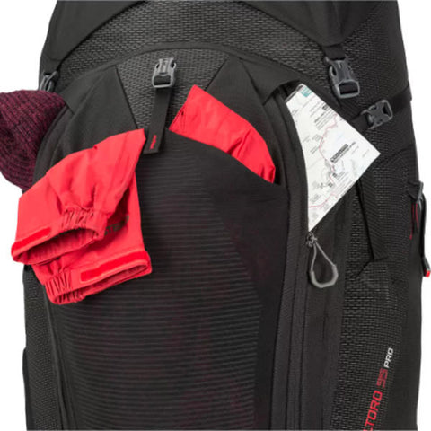 Gregory Baltoro Pro 95 Litre Hiking Backpack Volcanic Black front pockets