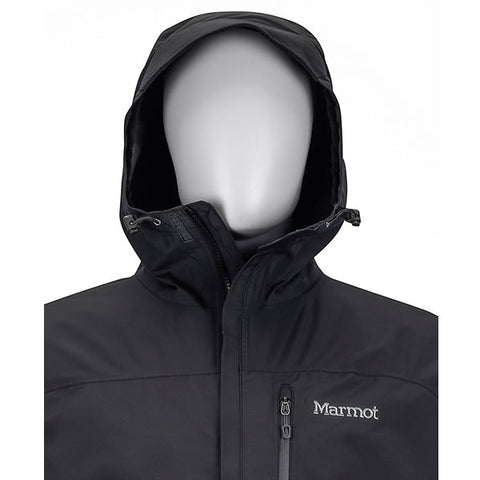 Marmot Men's Minimalist Jacket Goretex Paclite Black front view hood