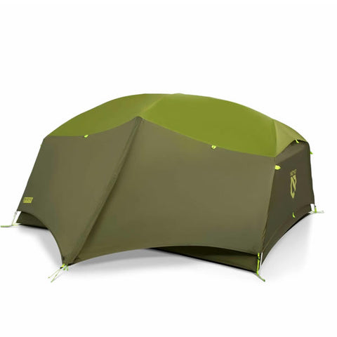 Nemo Aurora 3 Person Hiking Tent with Footprint Nova Green with fly and vestibule out