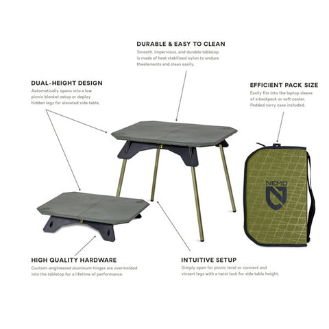 Nemo Moonlander Dual Height Camp Table features