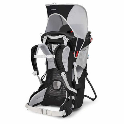 Osprey Poco Child Carrier Starry Black with sunshade on