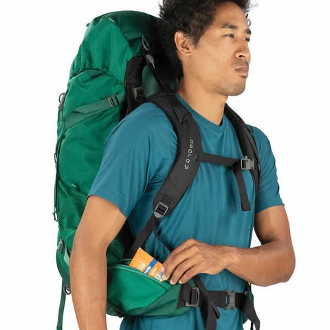 Osprey Rook 60 Litre Men's Hiking Backpack Mallard Green hipbelt pockets