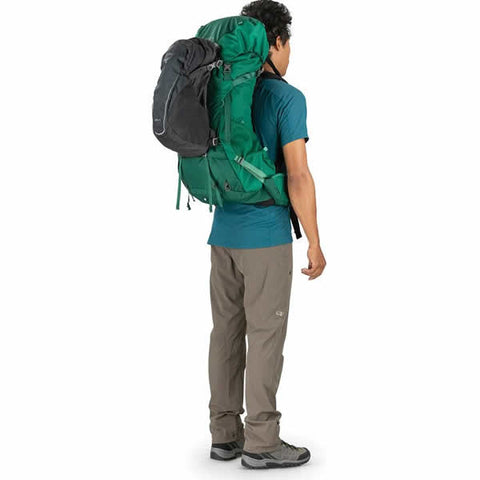 Osprey Rook 65 Litre Men's Hiking Backpack Mallard Green with daylite backpack attached