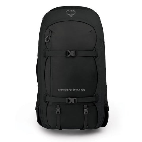 Osprey Farpoint Trek 55 Litre Trek and Travel Backpack Black front view