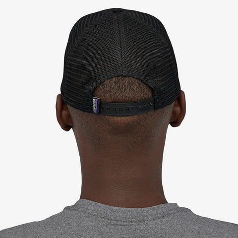 Patagonia P-6 Logo LoPro Trucker Hat Black in use rear view
