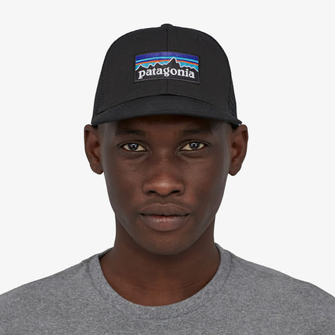 Patagonia P-6 Logo LoPro Trucker Hat Black in use front view