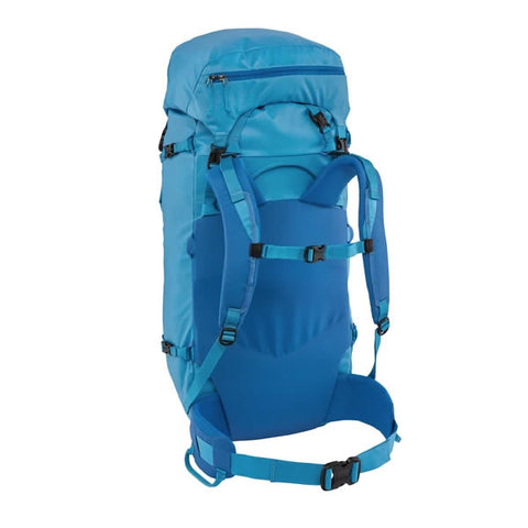 Patagonia Ascensionist climbing mountaineering pack 55 litres in use joya blue harness view