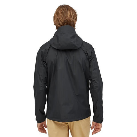 Patatagonia mens torrentshell jacket 3 layer mens black in use rear view