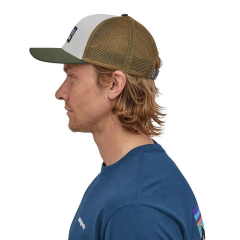 Patagonia P6 Logo Trucker Hat White with Kelp Forest in use side view