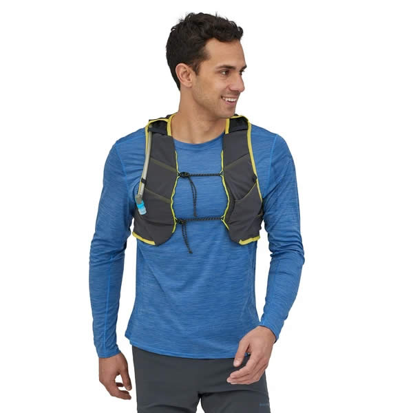 Patagonia Slope Runner Lightweight Hydration Vest 8 Litres with 2 litre hydration bladder in use front view