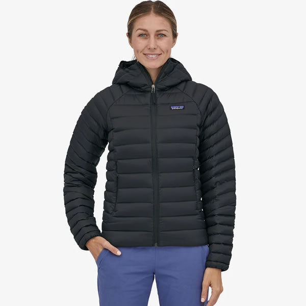 Patagonia Women's Down Sweater Hoody front view black in use