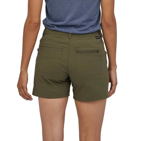 Patagonia Women's Quandary Shorts 5" Fatigue Green in use rear view
