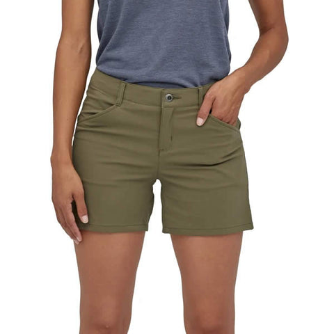 Patagonia Women's Quandary Shorts 5" Fatigue Green in use front view