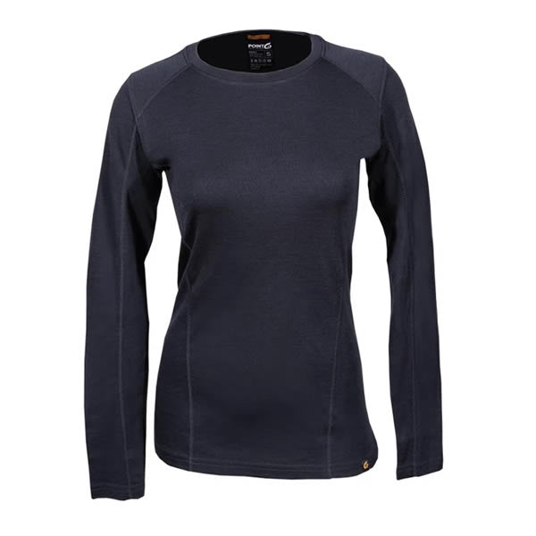 Point6 Women's Long Sleeve Crew Merino Top Black front