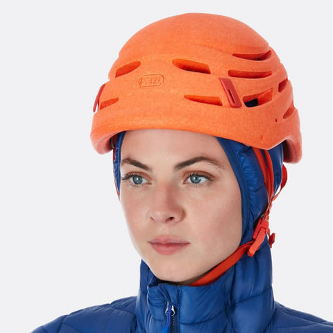 Rab Women's Nimbus Insulated Synthetic Jacket helmet over hood