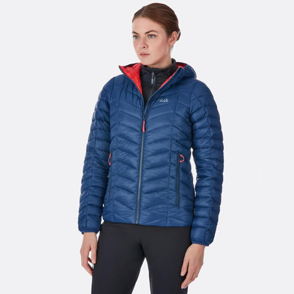 Rab Women's Nimbus Insulated Synthetic Jacket in use front view Deep Ink/Passata