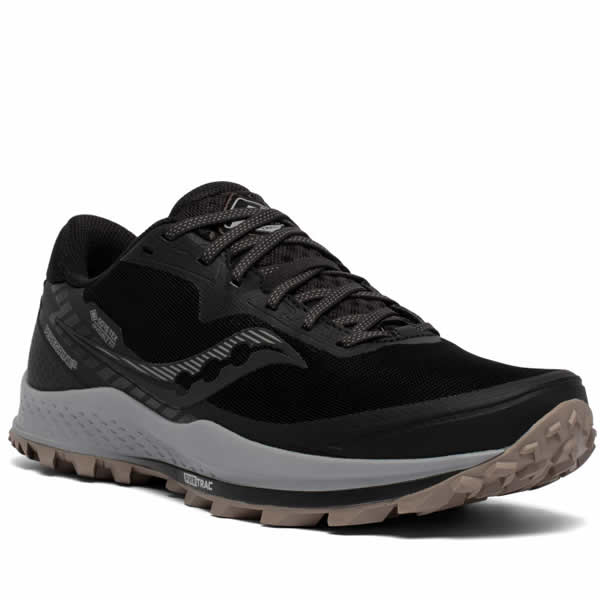 Saucony Men's Gore-Tex Trail Running Shoe black gravel diagonal view