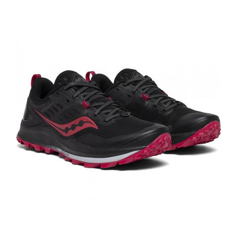 Saucony Women's Peregrine 10 Trail Running Shoe Black Barberry pair view