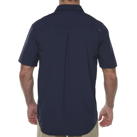 Vigilante Men's Lupton II Short Sleeve Travel Adventure Shirt Mood Indigo  rear view in use
