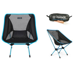 Helinox Chair One black with blue frame showing packed in bag