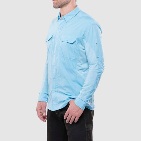 Kuhl Men's Long Sleeve Quick-Dry Travel Shirt side view sky blue