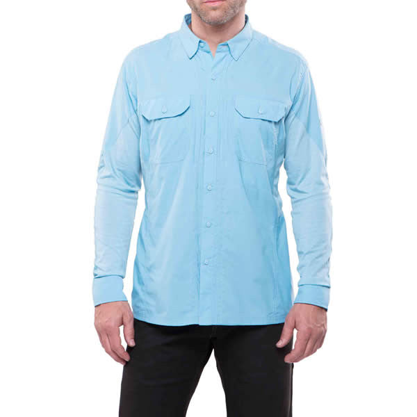 Kuhl Men's Long Sleeve Quick-Dry Travel Shirt front view sky blue