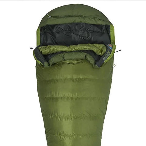 Marmot Never Winter 650 FP Down Sleeping Bag Cilantro Tree Green unzipped