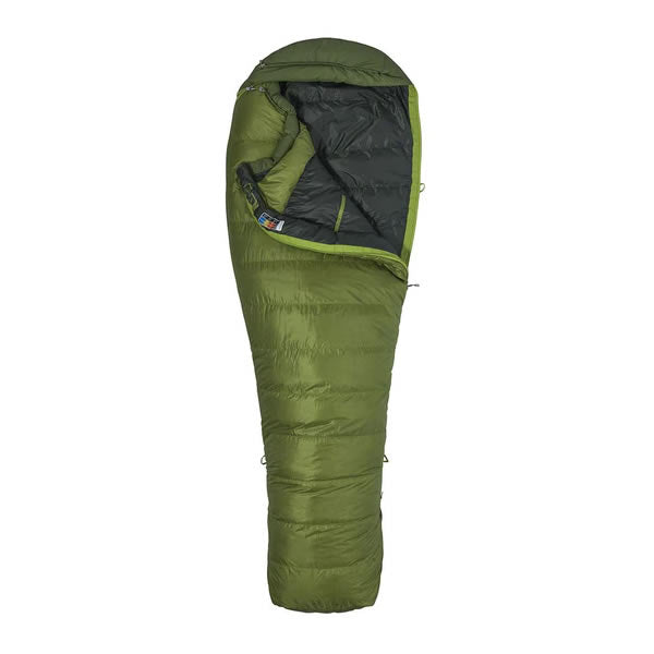 Marmot Never Winter 650 FP Down Sleeping Bag Cilantro Tree Green unzipped