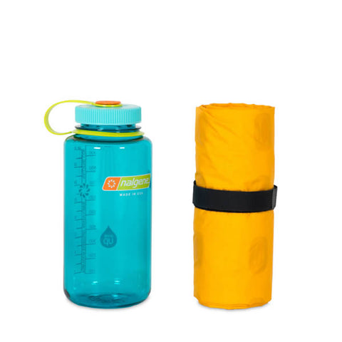 Nemo Tensor Insulated Ultralight Sleeping Mat Regular packed away next to nalgene bottle