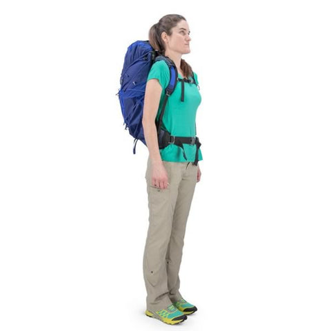 Osprey Eja 38 Litre Womens Ultralight Hiking Backpack in use on back side view