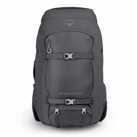 Osprey Fairview Trek 70 Women's Hiking and Travel Backpack Charcoal Grey closed exterior view