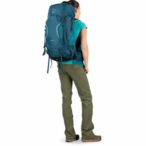 Osprey Kyte 46 Litre Women's Hiking Backpack Icelake Green in use rear view
