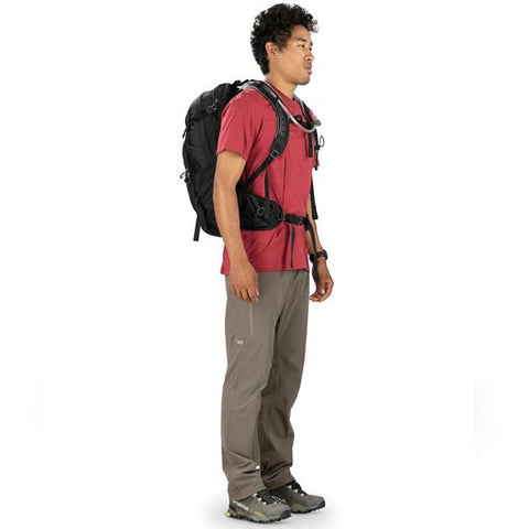 Osprey Manta Men's 34 Litre Hiking Hydration Backpack Black in use side view