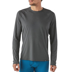 Patagonia Men's Capilene Lightweight Crew Long Sleeve Thermal Top - Thermal Underwear Forge grey front view in use