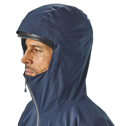 Patagonia Men's Stretch Rainshadow Waterproof Jacket hood in use side view
