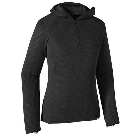 Patagonia Women's Capilene Thermal Weight 1/4 Zip Neck Hoody - Long Sleeve Thermal Top Black