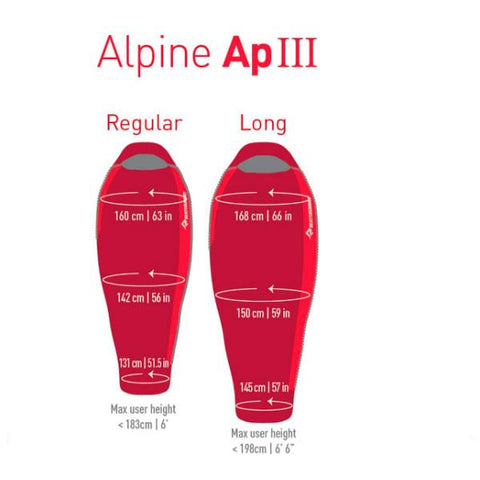 Sea to Summit Alpine 3 850 Loft Mountaineering Sleeping Bag Specification chart