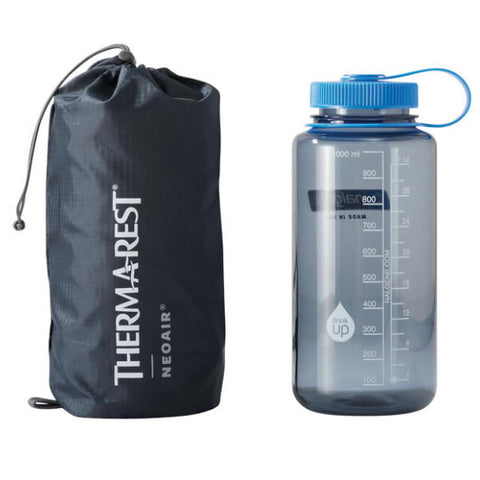 Therm-a-Rest Neoair X Lite packed next to water bottle