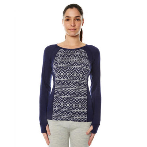 XTM Women's Merino Jacquard Crew Long Sleeve Thermal Top Navy